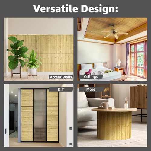 Art3d Natural Bamboo Wall Panel for Interior Wall Decor, Renewable Pole Wrap Wainscoting Paneling for Wall Ceiling Furniture Cabinet Office, 12 x 96 Inch, 2-Pack - Natural - color: Natural, size: 2-12" x 96"