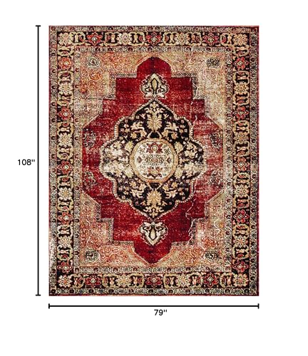 SAFAVIEH Vintage Hamadan Collection Area Rug - 6'7" x 9', Red & Multi, Oriental Traditional Persian Design, Non-Shedding & Easy Care, Ideal for High Traffic Areas in Living Room, Bedroom (VTH219A)