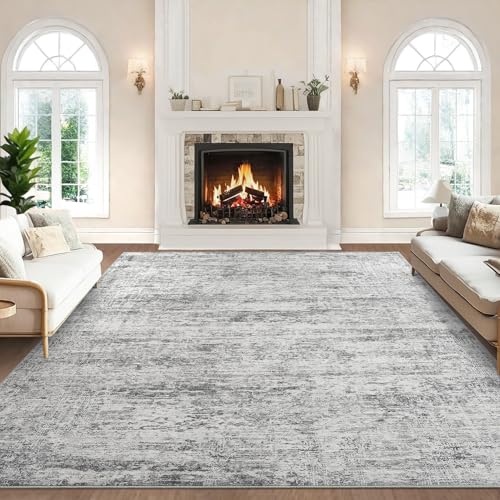 6x9 Area Rugs for Living Room - Grey Machine Washable Non-Slip Modern Rugs for Bedroom - Low Pile Thin Large Floor Carpet for Dinning Room Home Office (Neutral Gray, 6'x9') - color: Neutral Grey, size: 6' x 9' (Rectangular)
