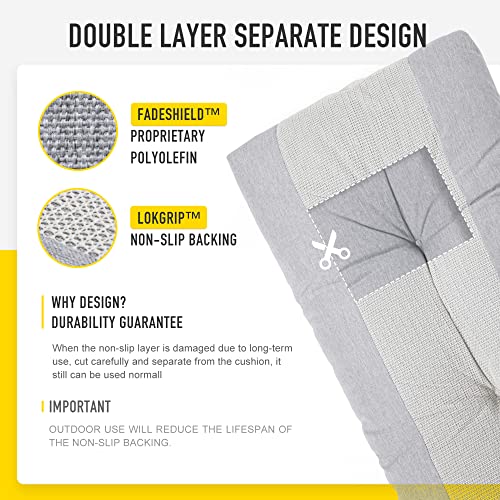 SUNROX LokGrip Non Slip Tufted Memory Foam Bench Cushion, FadeShield Water Resistant Durable Thicken Outdoor/Indoor Bench Seat Pads 27x12x4 inch, Heather Grey - color: Heather Grey, size: 27x12 Inch (Pack of 1)