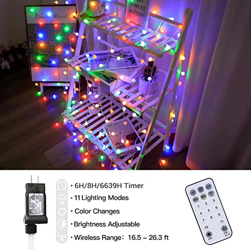 Globe String Lights 115 Feet 200 LED,Plug in Fairy String Lights with Remote Timer Extendable, 11 Modes Indoor Outdoor Color Changing Lights for Wedding Bedroom Classroom Patio Garden - color: warm white&multicolor, size: 115ft