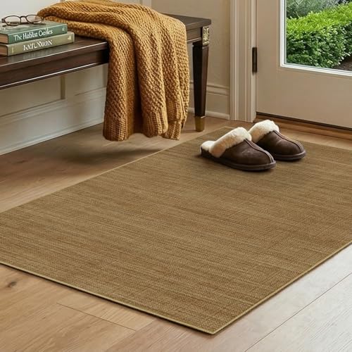 Jute 2x4 Entryway Runner Rug: Washable Non Slip Hallway Rugs with Rubber Backing Pet-Friendly Easy Care Carpets Stain Resistant Runners for Laundry Entryway Bedroom Decor Natural Brown - color: Natural Brown, size: 2' x 4' (Rectangular)
