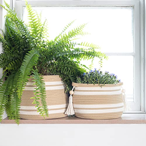 Woven Plant Baskets for Indoor Plants (Set of 2) – Boho Basket Planters for Home Décor