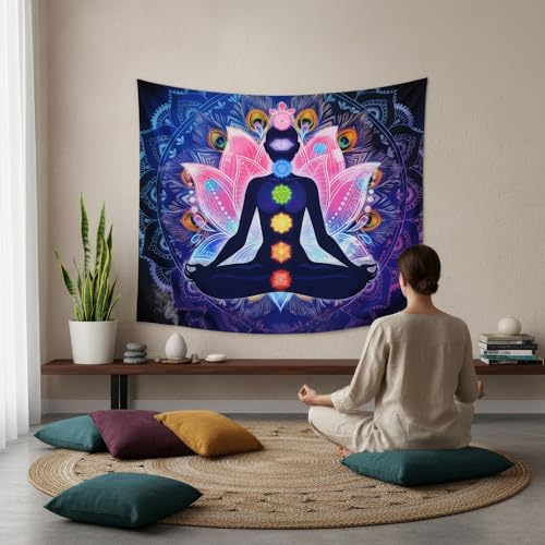 7 Chakra Mandala Tapestry - Yoga Meditation Wall Hanging for Bohemian Home Decor & Spiritual Healing (59x51 inches)