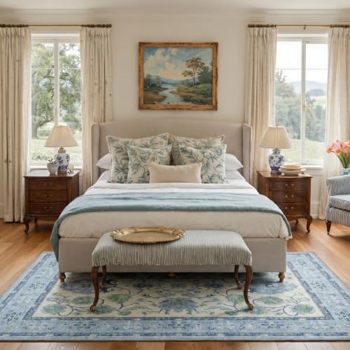 Bavni 2x5 Washable Runner Rug Non Slip, Boho Vintage Distressed Hallway Runner, Low Pile Soft Thin Carpet Stain Resistant, Accent Kitchen Runner Floral Rugs for Entryway, Bedroom, Laundry, Blue Green - color: Blue Green, size: 2' x 5' (Rectangular)