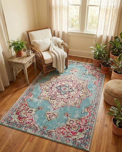 Rugs.com Fleur Collection Rug – 5' x 8' Light Blue Medium-Pile Rug Perfect for Bedrooms, Dining Rooms, Living Rooms - color: Light Blue 11, size: 5' x 8' (Rectangular)