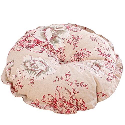 vctops Boho Soft Round Floor Pillow Cushion with Ruffles, Cotton Linen Print Chair Pad Tatami for Meditation, Yoga, Living Room, Balcony (Red Tulip,16"x16"x4") - color: Red Tulip, size: 16"x16"x4"/43x43x10cm