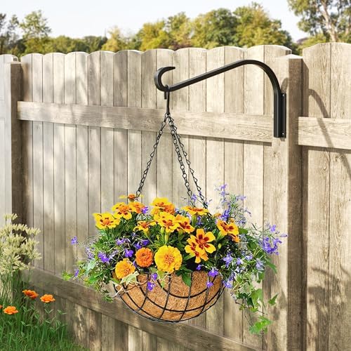 saffruff 12 Inch 4 Pack Plant Hangers for Indoor/Outdoor Wall Mount - Heavy Duty Hanging Plant Holder & Bird Feeder Hooks, Decorative Black Metal Wall Hangers for Plants, Flower Baskets - size: 12-inch 4-pack