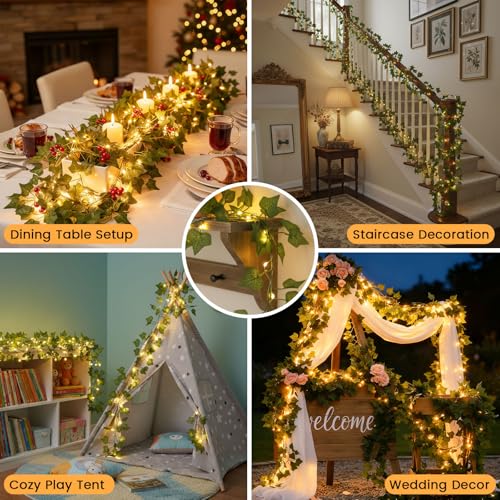 DomeStar 40Ft 120 LED Fairy Lights with Vines, Vines with Light for Bedroom, Curtain String Lights with Remote for Dorm, Wedding, Party, Wall, Indoor, Outdoor Holiday Home Decor - style: 40Ft-120LED-lvy