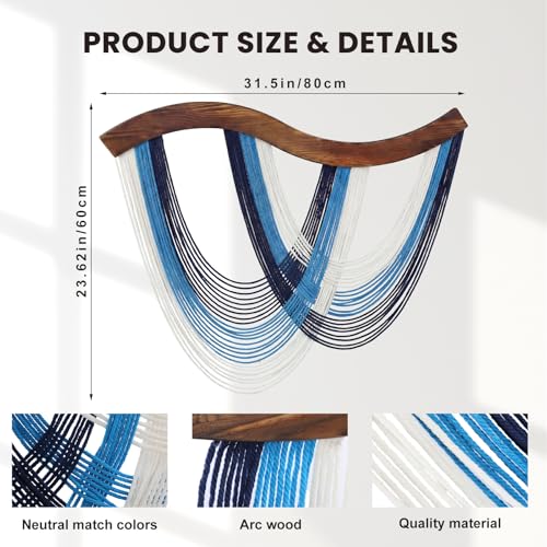 Mindsoft Navy Blue Macrame Wall Hanging Dip Dyed Yarn Wall Art, Boho Decor Handmade Cotton Rope Tapestry for Bedroom, Living Room, Nursery, 31.5 x 23.6 Inch - color: Navy Blue