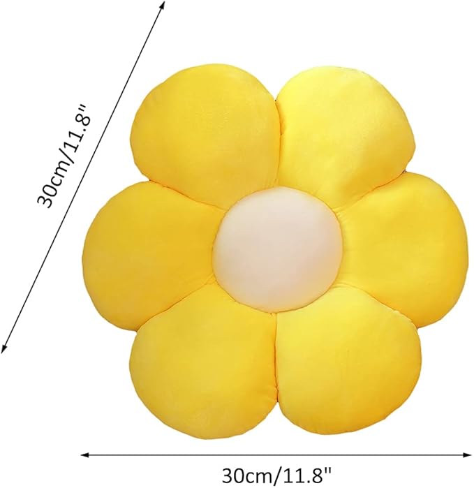 lannery Flower Plush Throw Pillows, Flower Floor Pillow Seating Cushion Toy for Reading, Room, Watching TV (11.8", Yellow-1)