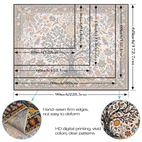 Lunerfex Folk Art Wall Tapestry - Tree of Life with Sun and Bird Wall Hanging for Bedroom and Living Room - Boho Floral Tapestries 60"x44" - color: Black Ivory, size: 60"L x 44"W
