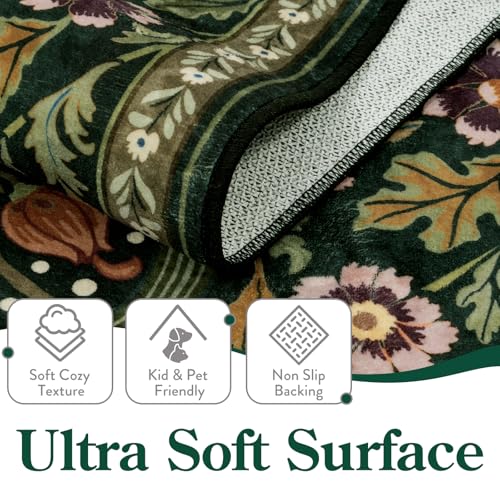 Moynesa Floral Kitchen Rug, 2x3 Washable Rugs Green Non Slip Boho Bathroom Rug, Soft Small Area Rug Indoor Door Mat, Ultra Thin Botanical Throw Rugs for Entryway Bedroom, Green - color: Green, size: 2' x 3' (Rectangular)