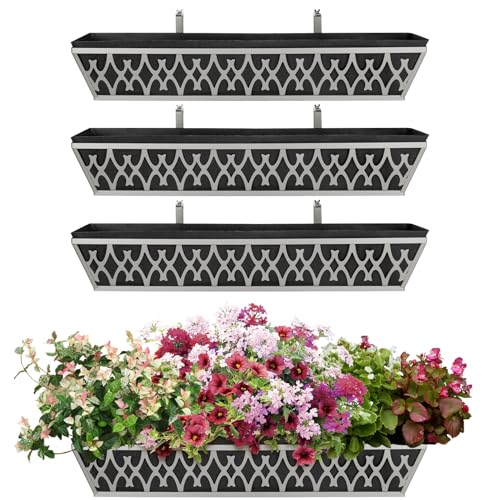 4 Pack 30 Inch Window Boxes Planters Railing Planter Box with Adjustable Brackets & Non-Woven Fabric Plant Grow Bags Deck Railing Planter Boxes Balcony Hanging Flower Box for Outdoor Plants - color: 4 Pack-grey, size: 30 Inch