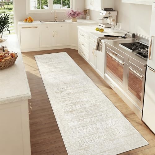 2x8 Washable Runner Rug: Moroccan Geometric Boho Rug Farmhouse Non Slip Stain Resistant Rugs Low Pile Soft Carpet for Porch Kitchen Laundry Room Living Room Bedroom (Ivory Beige,2'x8') - color: Ivory Beige, size: 2' x 8' (Rectangular)