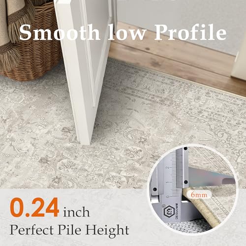 PureCozy Beige 2x3 Area Rug Washable Vintage Small Carpet for Entryway Kitchen Soft Retro Floral Low Pile Thin Door Mat Non Slip Central Medallion Throw Rug for Bathroom Office Bedroom Dining Room - color: Beige, size: 2' x 3' (Rectangular)