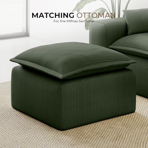Green Corduroy Pouf for Modular Sectional Sofa, Matching Accessory for Living Room, Bedroom and Apartment - color: Green, size: Pouf (Ships in One Box)