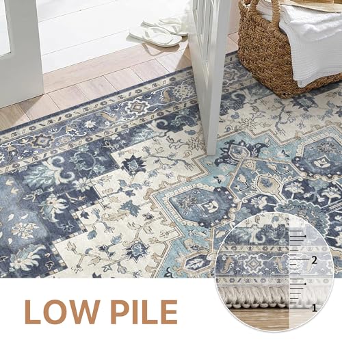 GENIMO Area Rug 2x3 Doormat, Machine Washable Low Pile Rugs, Small Retro Entryway Mat for Entrance, Hallway, Kitchen and Corridor, Center Blue - color: Area Center Blue, size: 2' x 3' (Rectangular)