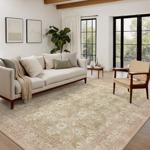 8x10 Washable Area Rug for Living Room, Non Slip Water Repellent Low Pile Carpet for Bedroom & Home Decor, Lightweight Carpet, Brown Pink - color: Brown Pink, size: 8' x 10' (Rectangular)