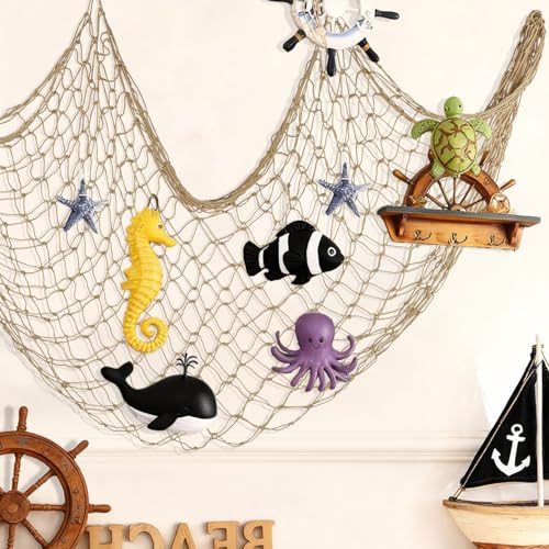 ZUEXT Caramel Decorative Fishing Net 80x40 Inch, 2 Pack Large Picture Fish Net, Wall Photo Hanging Fishnet for Nautical Mermaid Pirate Ocean Themed Hawaii Beach Under the Sea Party Decorations - color: Caramel, size: 80" x 40" - 2 Pack