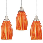 karyfine Art Glass Mini Pendant Lights for Kithen Island Blown Glass Pendant Lighting Shade with Brushed Nickel Finish 3Pack Hanging Pendant Light Kitchen Counter,Dining/Living Room Red Orange - color: Mixed Red Orange and Yellow -3Packs