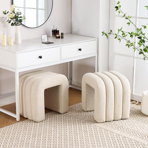 ONEVOG Beige Pouf Ottoman, Foot Rest for Couch 18 inch Cute Vanity Chairs for Makeup, Sturdy Frame, Living Room Decor, Upholstered Footrest for Dorm, Bedroom - color: Beige