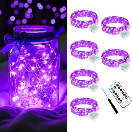 AIKEI 6 Pack LED Fairy Lights with Timer Battery Operated, Mini String Lights with Remote Waterproof 7ft 20 Led Firefly Starry Lighting for Wedding Party Bedroom Garden Christmas Decoration Purple - color: Purple, size: 6PCS-REMOTE