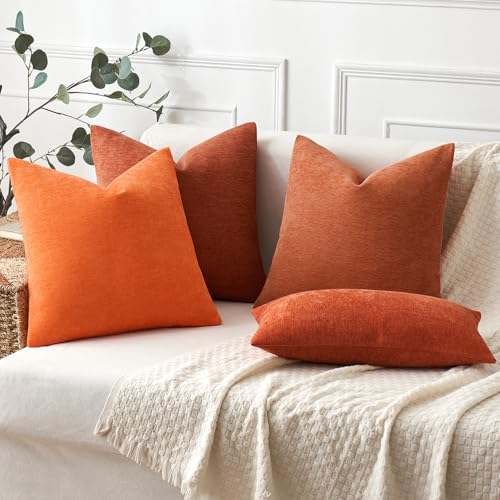 MIULEE Pack of 2 Burnt Orange Decorative Pillow Covers 18x18 Inch Soft Chenille Couch Autumn Throw Pillows Farmhouse Cushion Covers for Home Decor Sofa Bedroom Living Room - color: Burnt Orange, size: 18" x 18" (Pack of 2)