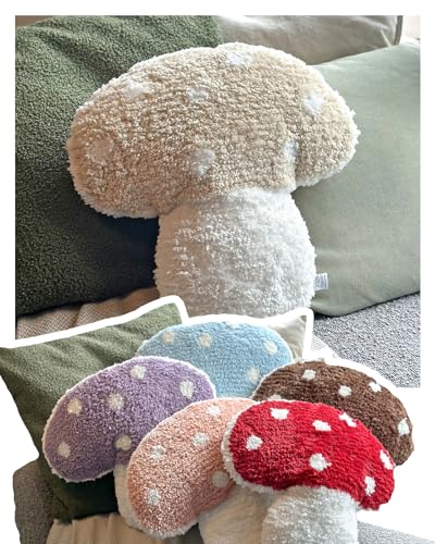 Mushroom Throw Pillow Tufted Shape Decorative Cushion 15” x 15” – Decor for Bed, Couch, Living Room (Cream) - color: Cream