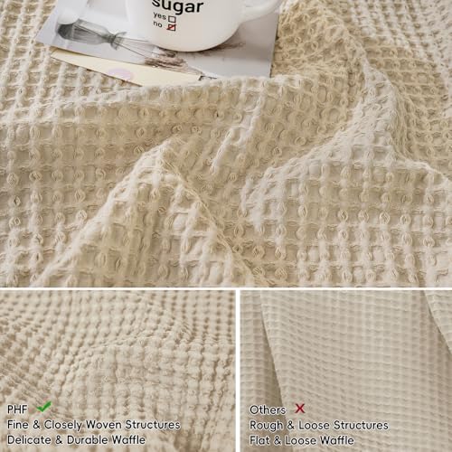 PHF 100% Cotton Waffle Weave Throw Pillow Cover, 24" x 24", No Filling, 2 Pack Elegant Home Decorative Square Throw Pillow Covers for Bed Couch Sofa, Khaki - color: Khaki, size: 24" X 24" (Pack of 2)