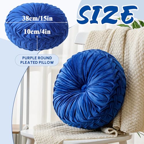 Drydiet 1 Pcs Round Throw Velvet Pillows Decorative Pleated Throw Pillows Diameter Accent Pumpkin Boho Chair Cushion for Couch Sofa Home Decoration (Royal Blue,15'') - color: Royal Blue, size: 15''