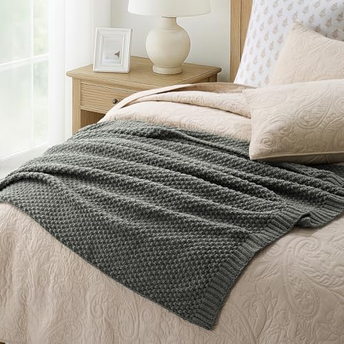 EVERGRACEHOME Chunky Chenille Knit Throw Blanket for Couch, Soft Luxurious Moss Stitch Blankets for Bed, Cozy Decorative Farmhouse Knitted Throws for Sofa, Charcoal Gray, 50" x 60" - color: Charcoal Gray, size: 50" X 60"