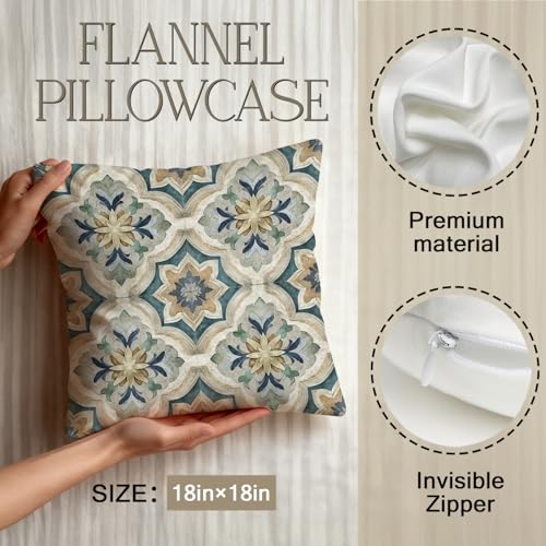 YOU FOUND ME Boho Throw Pillow Covers 18x18 Inch, Vintage Bohemian Carpet Print Pillowcase, Soft Decorative Cushion Cover for Couch Sofa Bedroom Living Room Decor (Blue) - color: Blue