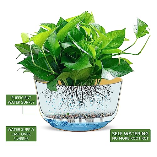 Dexceder 9.8 Inch Self Watering Hanging Planter (2 Pack, Yellow) | Thickened Hanging Basket Flower Plant Pot Indoor Outdoor - color: Yellow, size: 9.8 inch