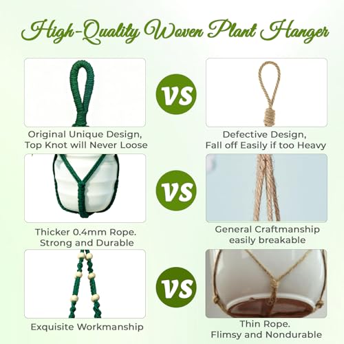 Macrame Plant Hanger,Up to 4-15 inch Pots, Wood Beads Cotton Hanging Planter Holder for Indoor Outdoor Boho Home Decor, 35 Inch, Ivory, Set of 2 (Green) - color: Green