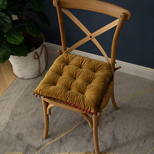 vctops Velvet Soft Square Chair Pad with Ties Cute Gradient Pom Pom Indoor Dining Chairs Cushion (Yellow, 16" x 16") - color: Yellow, style: 16 Inch x 16 Inch