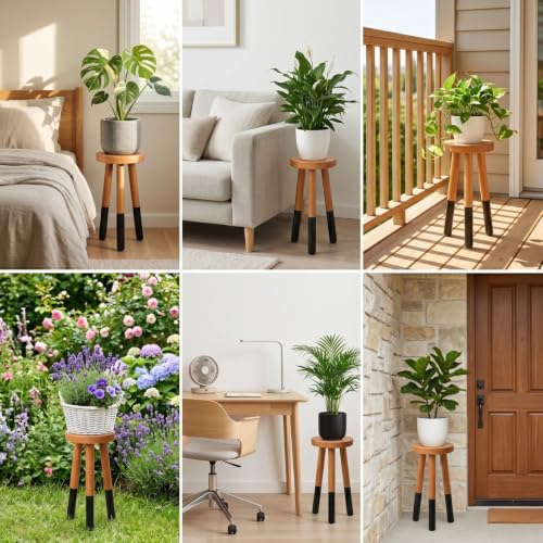 Rubber Wood 9" Round Plant Stand |Dip Dyed Black Accent Stool |Small Drinking Table |Side Table(18" H) - color: 18" Tall Black