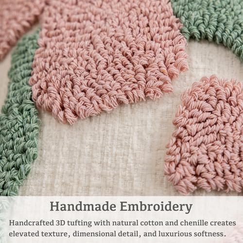 Summer Floral Throw Pillow Covers 18x18 Inch Set of 2, Chenille Embroidered Pillowcase with 3D Tufted Pink Flowers Sage Green Leaves, Boho Decorative Cushion Covers for Couch Sofa Bed - color: Pink, size: 18" x 18" (Pack of 2)