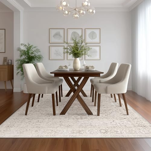 Fmfunctex 8x10 Washable Area Rug Beige Vintage Neutral Distressed Oriental Large Non Slip Carpet for Living Room Bedroom Soft Low Pile Indoor Mat Retro Throw Rug for Dining Room Kitchen Office Nursery - color: Beige, size: 8' x 10' (Rectangular)