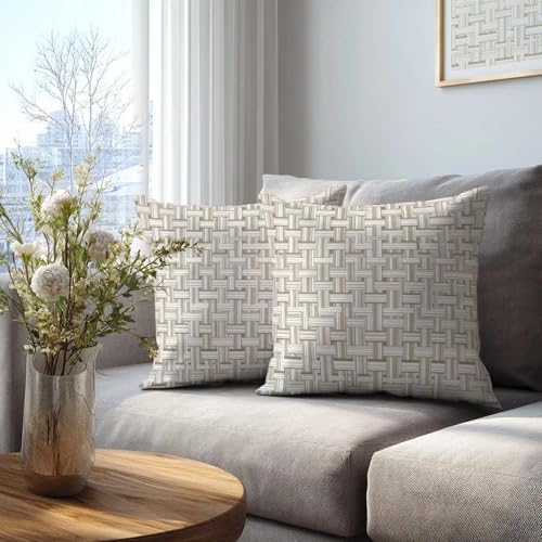 Basketweave Throw Pillow Covers 18x18 Set of 2 | Beige Ivory Decorative Cushion Covers | Neutral Farmhouse Pillow Cases for Couch Sofa Bed Living Room - color: Basket Weave