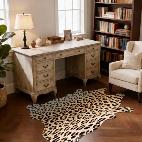BENRON Premium Leopard Rugs for Living Room Bedroom, Non-Slip Throw Rug for Home Decor, Faux Cheetah Print Animal Skin Carpets, Black and Brown, 2.3 x 3.6 ft - color: Yellow/Black, size: 2'4" x 3'7" (Irregular)