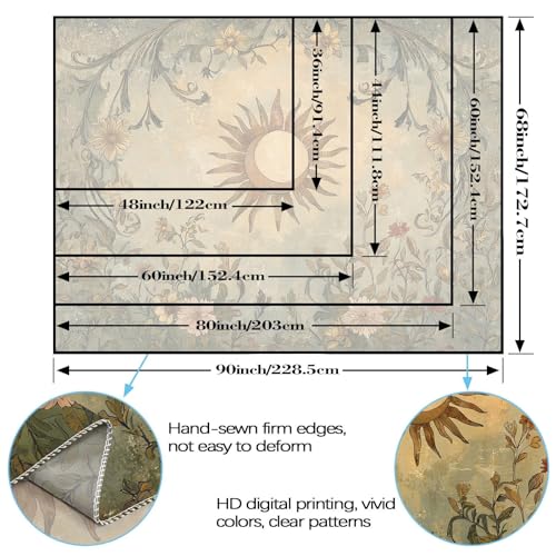 Lifeel Vintage Sun and Moon Tapestry, Boho Retro Green Plant Aesthetics Tapestries for Living Room Dorm, 60x80 inches - color: cream, size: 80"L x 60"W