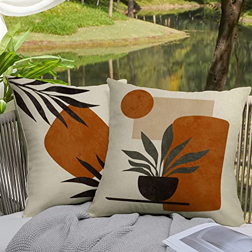 Boho Abstract Sunset Plant Olive Leaves Decorative Throw Pillow Covers Set of 4, Bohemian Geometry Line Pillowcase Decoration, Minimalist Modern Art Aesthetic Cushion Case Home Decor 20x20 - color: Boho Plant, size: 20" x 20" (Pack of 4)