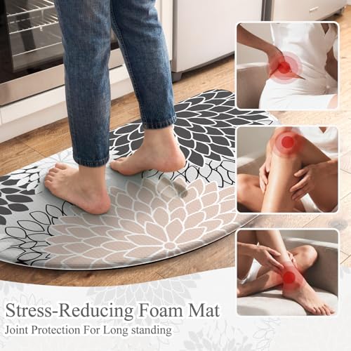KIMODE Half Circle Kitchen Mats for Floor Cushioned Anti Fatigue,Semi Round Boho Kitchen Rug Sets of 2 Non Slip,Waterproof Memory Foam Comfort Mat Carpet Decor for Sink Laundry Bathroom,Pink - color: Pink/Grey, size: 18" x 28"+18" x 47"-0.47 inches