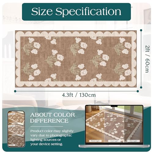 Front Door Mat Indoor Entrance - 2x4.3 Ft Floral Washable Layered Doormat Outdoor Entrance Porch Rug Non-Slip Tan Boho Farmhouse Runner Rug for Kitchen Hallway Bedroom Laundry Room Porch Decor - color: Flower - Brown, size: 2' x 4'3" (Rectangular)