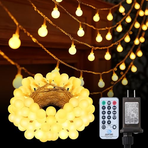 Dailyart Globe String Lights, 200Led 75FT Waterproof Fairy Lights Plug in 8 Modes with Remote Control, Brightness Adjustable &Timing String Lights Indoor Outdoor, Fairy Lights for Bedroom, Warm White - size: 75FT
