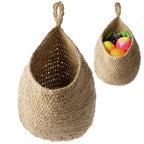 2Pcs Jute Hanging Fruit Baskets, Teardrop Onion Basket for Vegetables, Handmade Jute Wall-Mounted Organizer, Boho Wall Decorative Storage Basket for Kitchen, Living Room, Bedroom