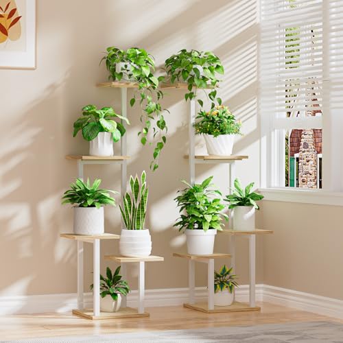 LATIBELL Plant Stand Indoor with Grow Light - 2 Pack Metal Plant Shelf for Indoor Plants Multiple, 5 Tiered Corner Plant Stand Shelves, Plant Rack Display Flower Holder for Living Room Patio (White) - color: White