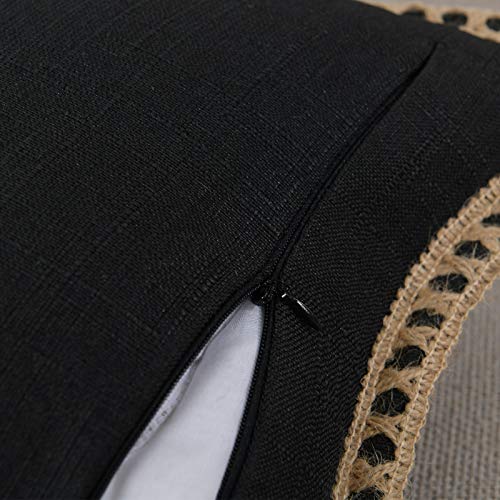NordECO HOME Set of 2 Farmhouse Throw Pillow Covers - Burlap Linen Trimmed Tailored Edges Decorative Cushion Covers for Bed Home Decoration, 18 x 18, Black - color: Black, size: 18" x 18" (Pack of 2)