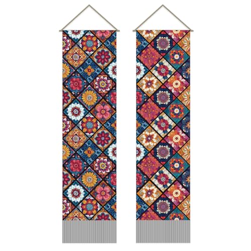 SUPERDANT Pack of 2 Boho Mandala Tapestry Wall Hanging Decor Tapestry For Bedroom Vertical Tapestries Blanket Long Narrow Wall Art with Tassel for Home Living Room Dorm Aesthetic Decoration Gifts